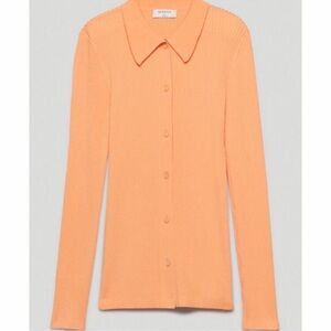 Aritzia Babaton Finley Button Down Sweater- Apricot Ice Ribbed Collared Cardigan